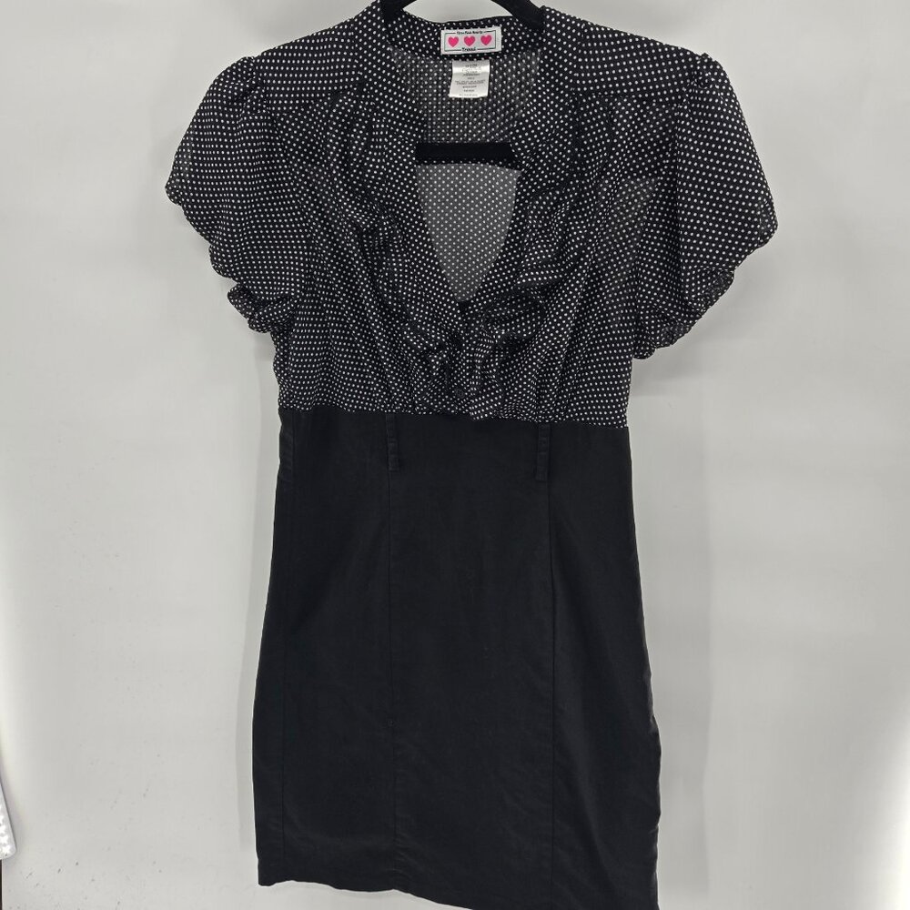 Trixxi Three Pink Hearts Black White Polka Dots Retro Lined Midi Dress Juniors 9